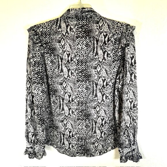 Who What Wear Ruffled Yoke Snake Print Blouse with Long Ruffled Sleeves- Size L - Picture 5 of 9